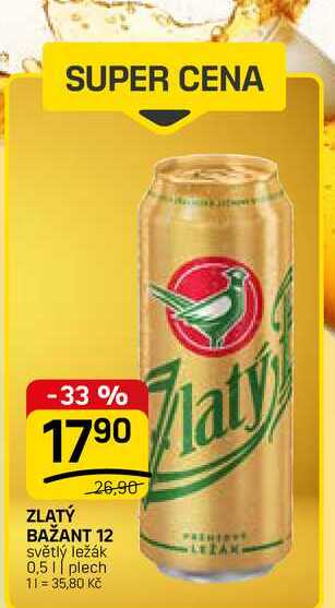 ZLATÝ BAŽANT 12 světlý ležák 0,5|| plech