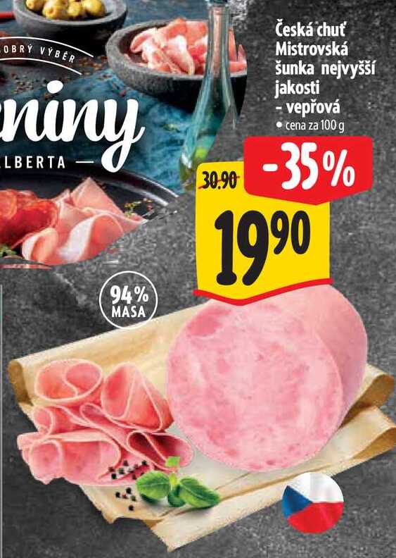 Česká chuť Mistrovská šunka nejvyšší jakosti - vepřová, 100 g