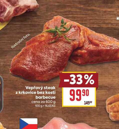 Vepřový steak z krkovice bez kosti barbecue cena za 600 g