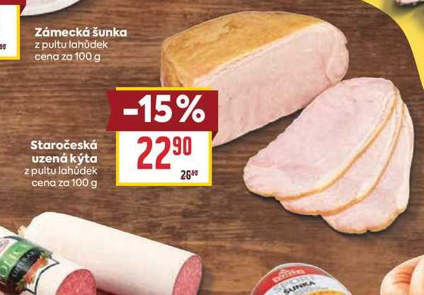 Staročeská uzená kýta z pultu lahůdek cena za 100 g