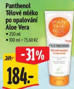 Panthenol Tělové mléko po opalování Aloe Vera, 250 ml