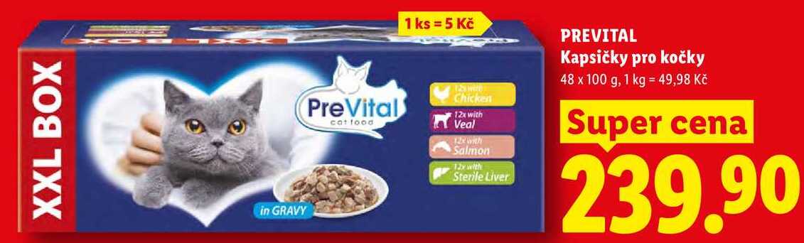 PREVITAL Kapsičky pro kočky, 48x 100 g