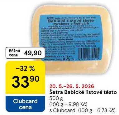 Šetra Babické listové těsto, 500 g  