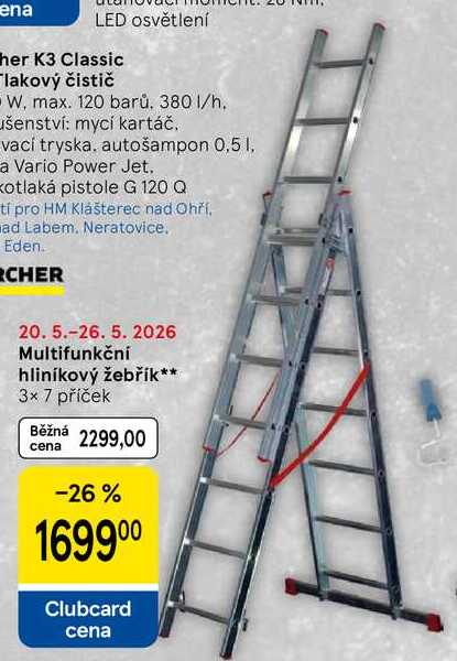 Multifunkční hliníkový žebřík, 3× 7 příček