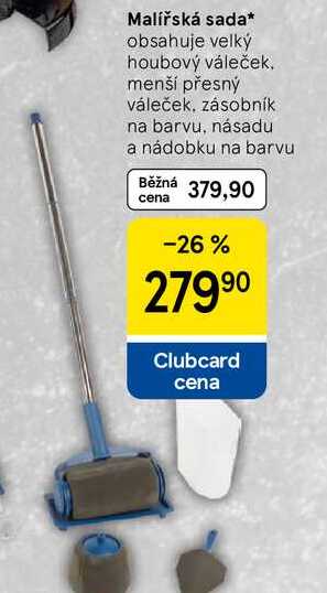 Malířská sada, obsahuje velký houbový váleček. menší přesný váleček, zásobník na barvu, násadu a nádobku na barvu
