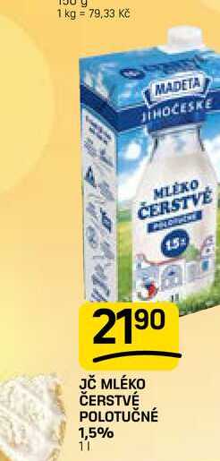 JČ MLÉKO ČERSTVÉ POLOTUČNÉ 1,5% 1l