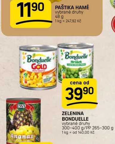 ZELENINA BONDUELLE vybrané druhy 300-400 g/PP 265-300 g 