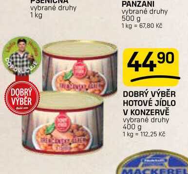 DOBRÝ VÝBĚR HOTOVÉ JÍDLO V KONZERVĚ vybrané druhy 400 g 