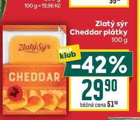 Zlatý sýr Cheddar plátky 100 g