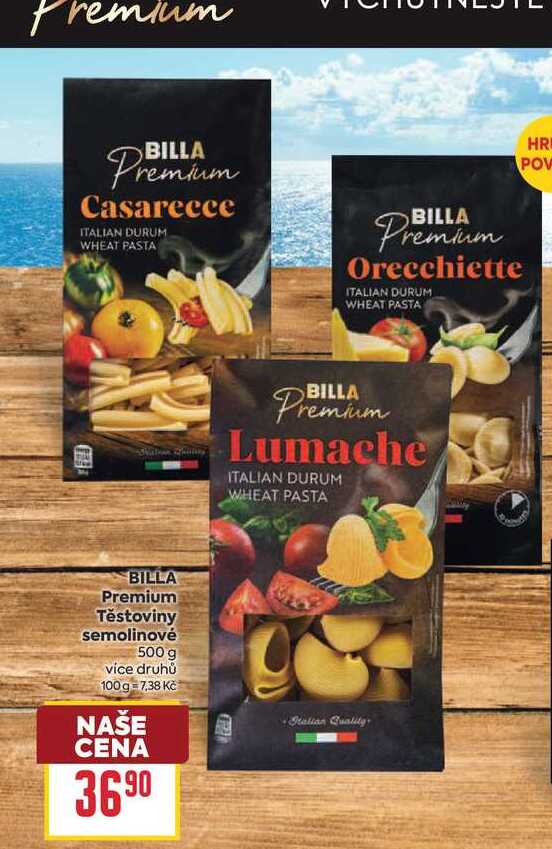 BILLA Premium Těstoviny semolinové 500 g 