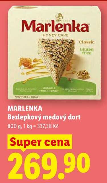MARLENKA Bezlepkový medový dort, 800 g 