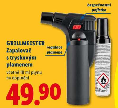 GRILLMEISTER regulace Zapalovač plamene s tryskovým plamenem