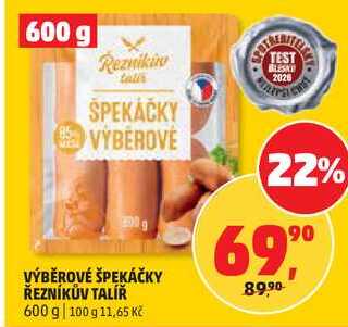 VÝBĚROVÉ ŠPEKÁČKY ŘEZNÍKŮV TALÍŘ 600 g