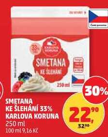 SMETANA KE ŠLEHÁNÍ 33% KARLOVA KORUNA 250 ml 