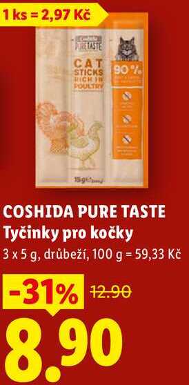 COSHIDA PURE TASTE Tyčinky pro kočky ,3 x 5 g