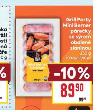 Grill Party Mini Berner párečky se sýrem obalené slaninou 250 g