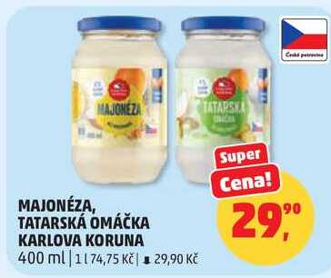 MAJONÉZA, TATARSKÁ OMÁČKA KARLOVA KORUNA, 400 ml