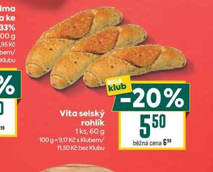 Vita selský rohlik 1ks, 60 g 