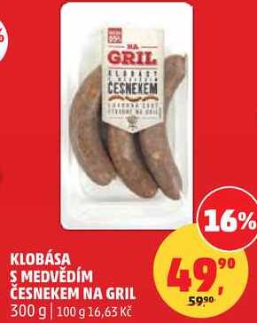 KLOBÁSA S MEDVĚDÍM ČESNEKEM NA GRIL, 300 g