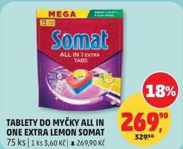 TABLETY DO MYČKY ALL IN ONE EXTRA LEMON SOMAT, 75 ks