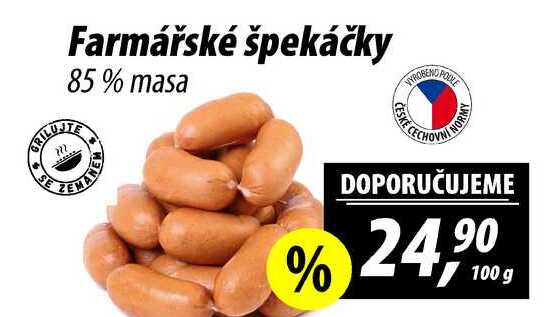 Farmářské špekáčky 85% masa, 100 g