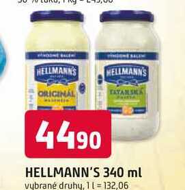 Hellmann's majonéza, tatarská omáčka 340ml, vybrané druhy