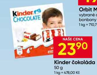 Kinder čokoláda 50g, vybrané druhy