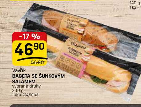 BAGETA SE ŠUNKOVÝM SALÁMEM vybrané druhy 200 g