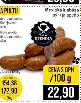 Mexická klobása syr+jalapeño sti 100g