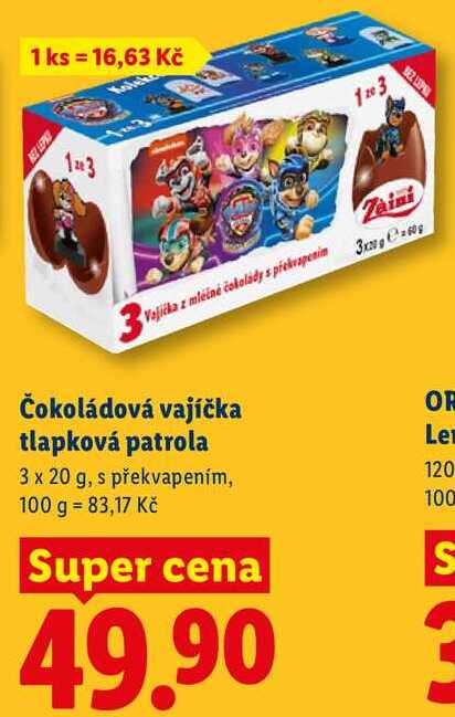 Čokoládová vajíčka tlapková patrola, 3 x 20 g 