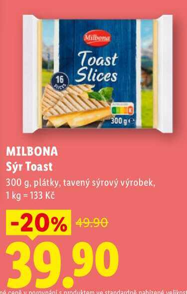 MILBONA Sýr Toast, 300 g