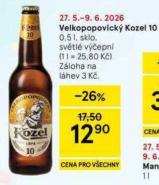 Velkopopovický Kozel 10, 0.5 I, sklo