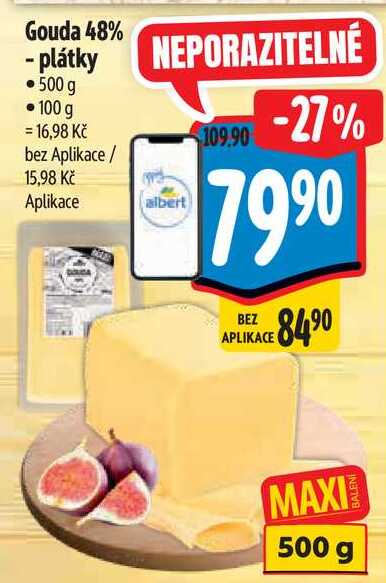 Gouda 48% - plátky, 500 g