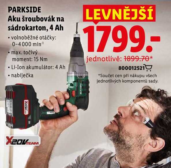 PARKSIDE Aku šroubovák na sádrokarton, 4 Ah  