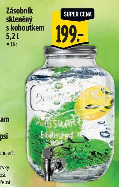 Zásobník skleněný s kohoutkem 5,2 l