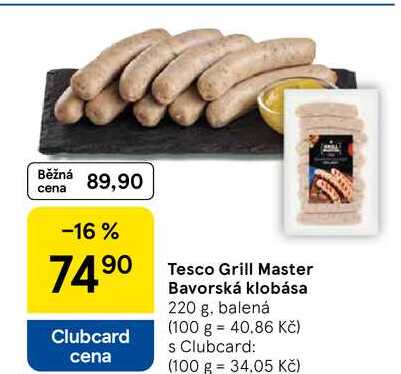 Tesco Grill Master Bavorská klobása, 220 g, balená 