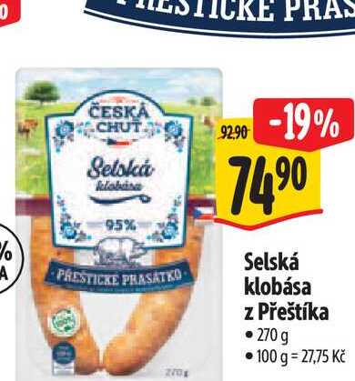 Selská klobása z Přeštíka 270 g