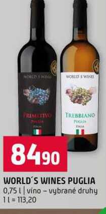 WORLD'S WINES PUGLIA 0,75l víno vybrané druhy