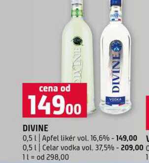 DIVINE 0,5l Apfel likér vol. 16,6% 0,5l Celar vodka vol. 37,5%