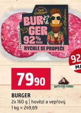 BURGER 2x 160 g hovězí a vepřový