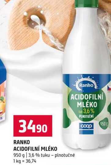 RANKO ACIDOFILNÍ MLÉKO 950 g 3,6% tuku plnotučné
