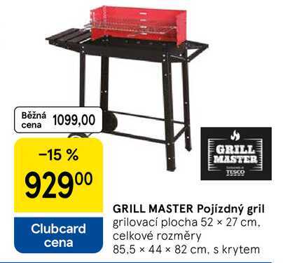 GRILL MASTER Pojízdný gril, grilovací plocha 52 × 27 cm, celkové rozměry 85.5 x 44 x 82 cm, s krytem