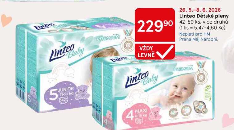 Linteo Dětské pleny, 42-50 ks, více druhů