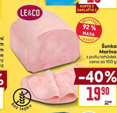 Šunka Marina z pultu lahůdek cena za 100 g