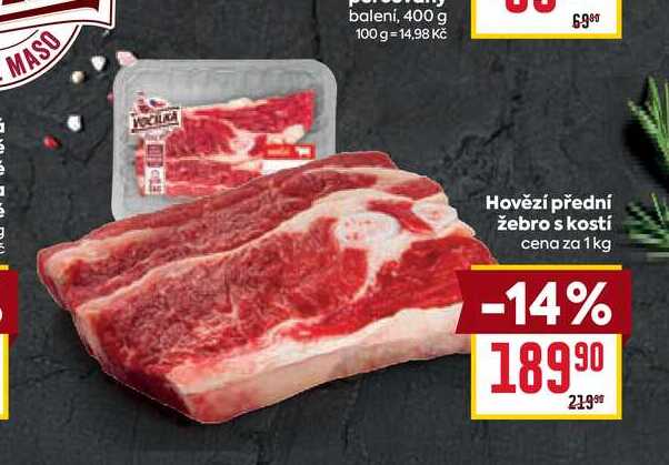 Hovězí přední žebro s kostí cena za 1kg