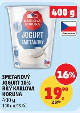 SMETANOVÝ JOGURT 10% BÍLÝ KARLOVA KORUNA, 400 g