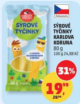 SÝROVÉ TYČINKY KARLOVA KORUNA, 80 g