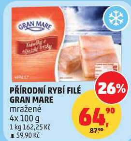 PŘÍRODNÍ RYBÍ FILÉ GRAN MARE mražené, 4x 100 g
