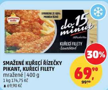SMAŽENÉ KUŘECÍ ŘÍZEČKY PIKANT, KUŘECÍ FILETY mražené, 400 g 