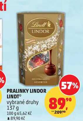 LINDT Lindor, vybrané druhy, 137 g